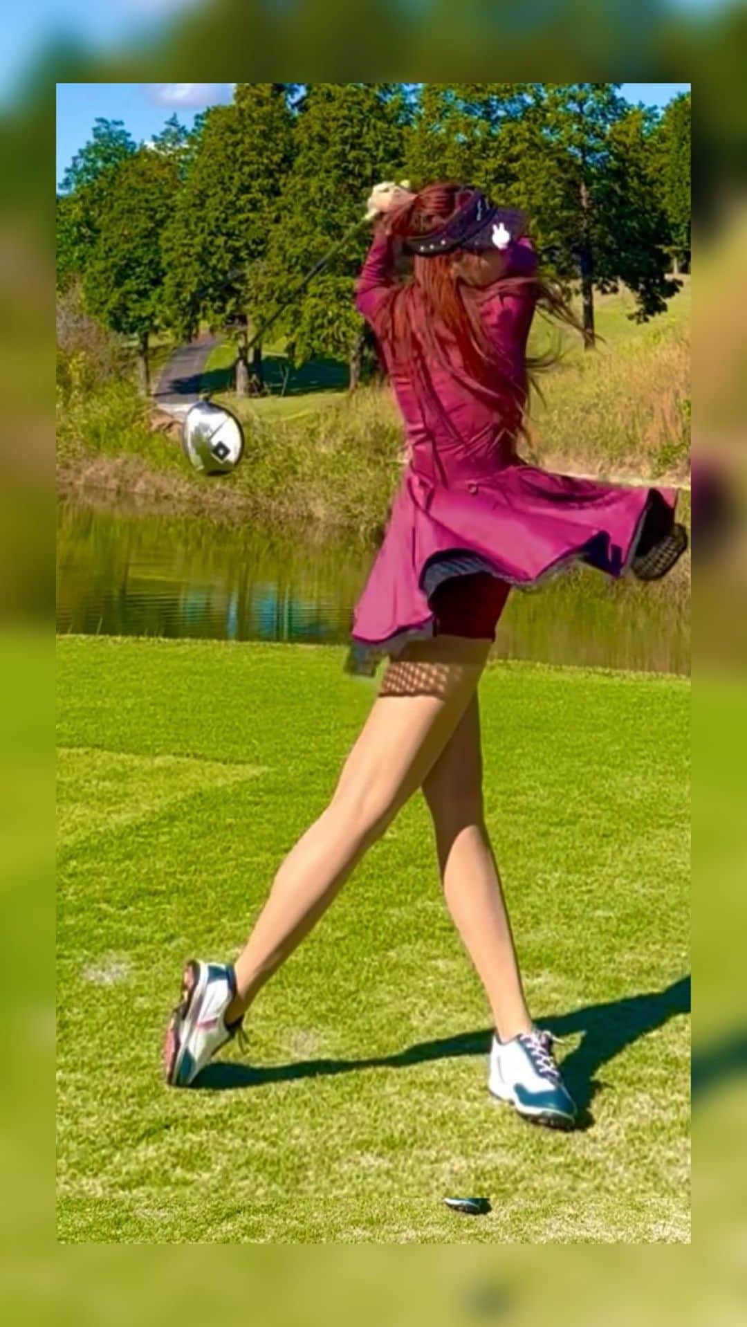 KANAのインスタグラム：「おはようございます♡  今年は右肩負傷中で なかなかゴルフ出来なかったので 貴重なゴルフ動画🥰✨️  今はかなり良くなってます🍀*゜  #ゴルフ #ゴルフ場  #ゴルフ女子  #ゴルフウェア  愛用クラブ @club_onoff」