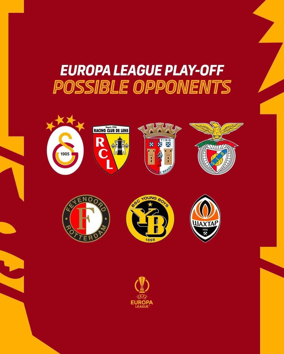 ASローマのインスタグラム：「Knockout round play-off draw 🔜  Monday, 13:00 CET. 📌  #ASRoma #UEL」
