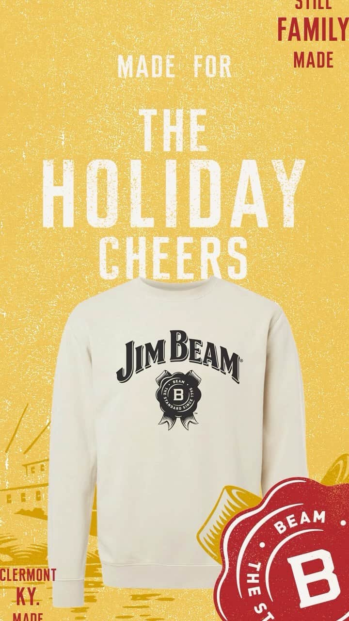 Jim Beamのインスタグラム：「Perfect for holiday parties. Just not the ugly sweater kind. Tap the link in bio to visit our new merch store and enjoy 20% off for a limited-time when you use the code BEAMHOLIDAYS.」