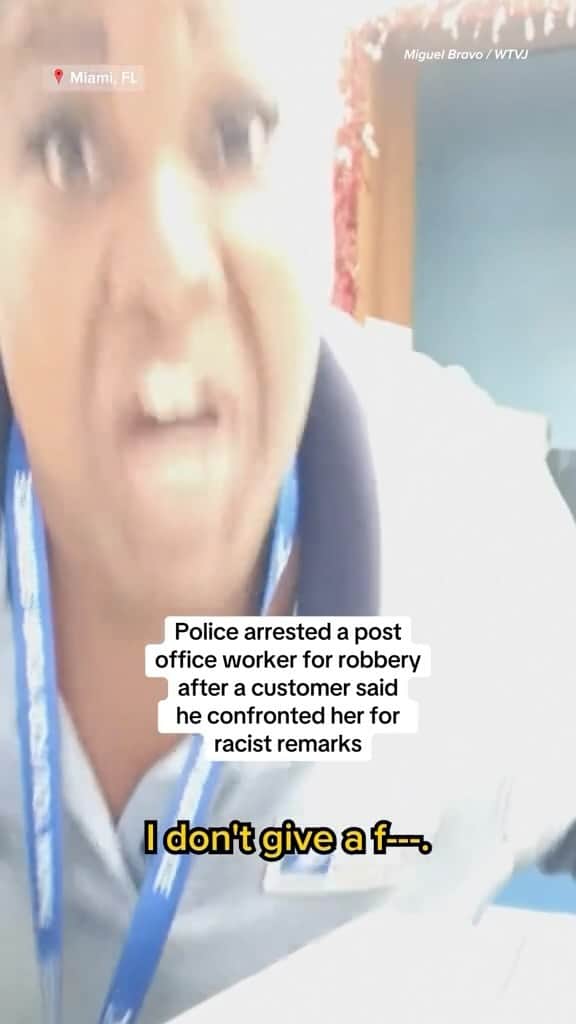 NBC Newsのインスタグラム：「A Miami post office worker was arrested on a charge of robbery by sudden snatching after a confrontation with a customer over racist remarks.」