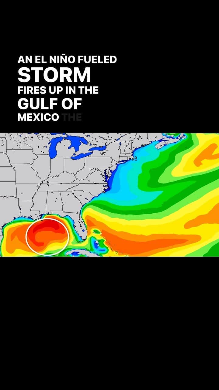 surflineのインスタグラム：「This Incoming is presented by @xcelwetsuits   A strong storm takes shape in the Gulf of Mexico by this weekend, reaffirming El Niño’s fingerprints on our weather and waves. What we mean by that is, during a normal winter, the East Coast storm track typically runs through the Great Lakes and Canada. But during stronger El Niño events, this track often shifts further south as storms form over the Southeast and Florida and then lift up the coast. That’s exactly what we’ll see this weekend. This pattern is expected to remain in place for the rest of the season, too, which could mean more south swells to come.」