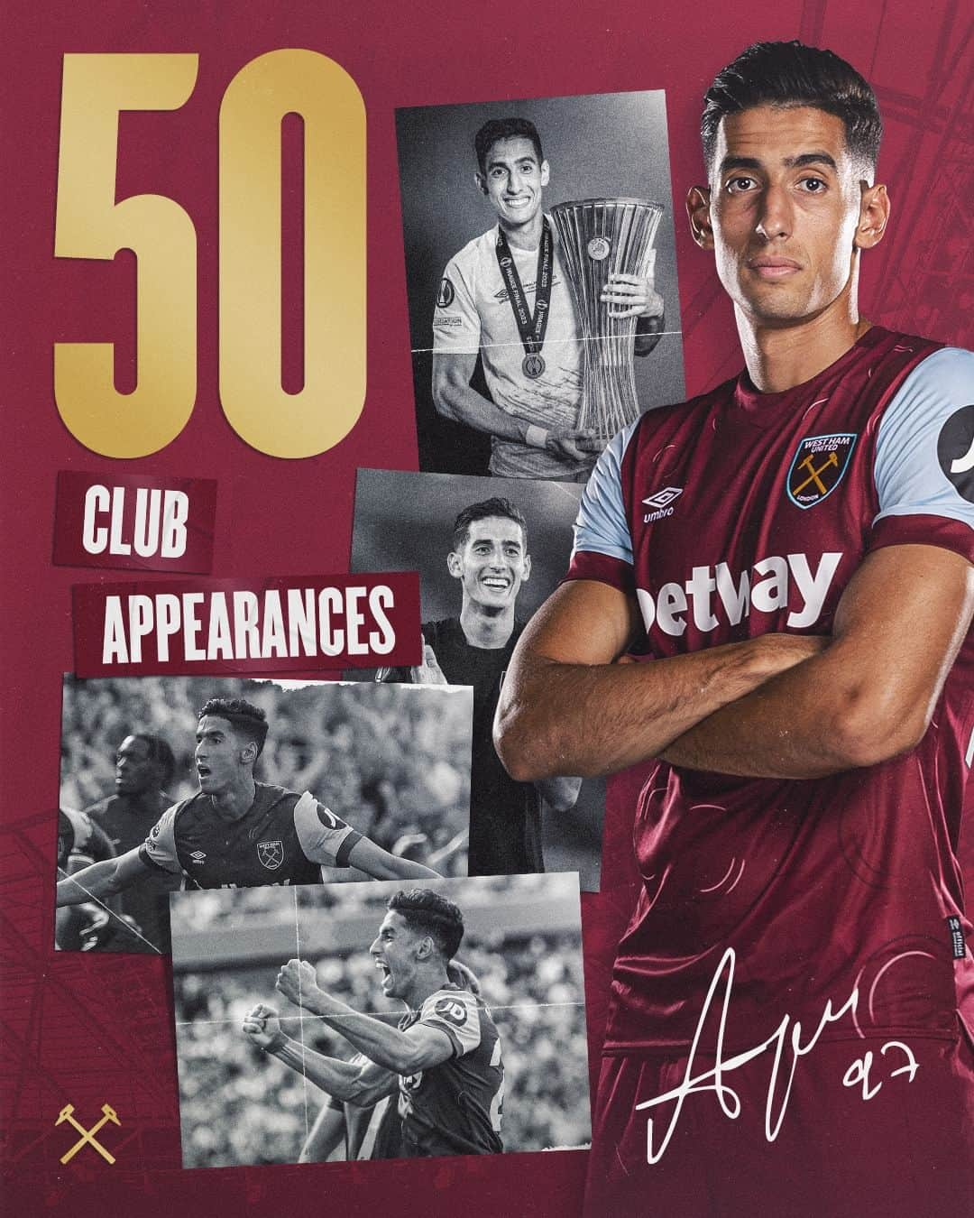 ウェストハム・ユナイテッドFCのインスタグラム：「Fifty appearances in Claret & Blue for our Moroccan Lion 🇲🇦」