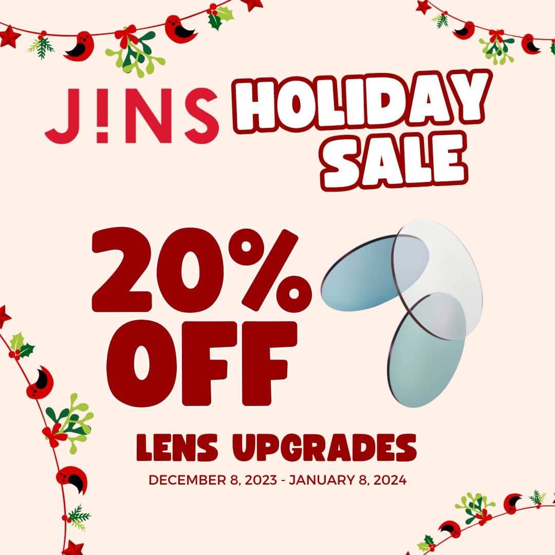 JINS PHILIPPINESのインスタグラム：「See the season with clarity! Enjoy a festive 20% off on lens upgrades for your JINS eyeglasses.   Unwrap the gift of sharper vision this holiday!  #jins #wearable #glasses #promo #discount #holiday #eyewear #airframe #lens #upgrades #lensupgrade #20%off #fashionableglasses #stylishglasses #lightweight #designedinTokyo #highquality #since2001」