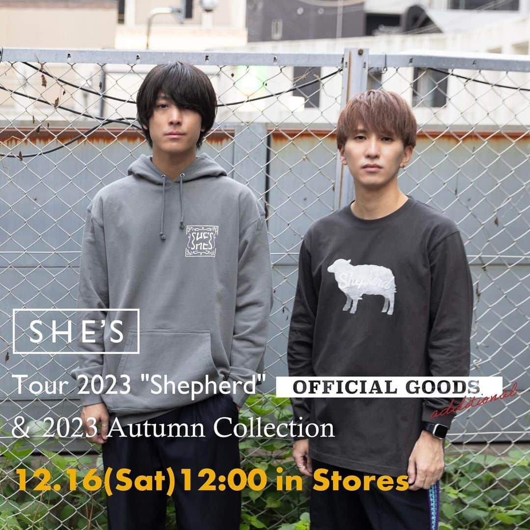 SHE'Sのインスタグラム：「🛒SHE'S ONLINE SHOP🛒    「SHE’S Tour 2023 “Shepherd” <追加公演>」 ツアーグッズ通販取扱を12月16日(土)正午〜開始します。  併せて、歳末セールの実施も決定！ 一部商品を最大30%OFFにて購入可能です。  残りわずかな商品もあるので、是非この機会にご利用ください。  ＜歳末セール実施期間＞  12月16日(土)正午〜12月25日(月)23:59  #SHE_S  #SHE_S_Shepherd」