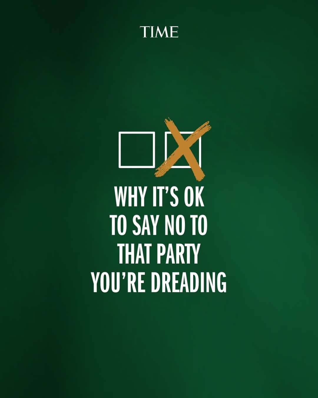 TIME Magazineのインスタグラム：「Don’t stress about turning down that holiday party invitation. A new study suggests your host won’t care as much as you think.  Research finds that people tend to overestimate the negative ramifications of declining social plans, assuming that saying no will upset the person who invited them and damage the relationship. But in a series of experiments, the researchers found that hosts just weren’t that bothered when people declined invites—certainly less than their invitees expected.  RSVP at the link in bio.」