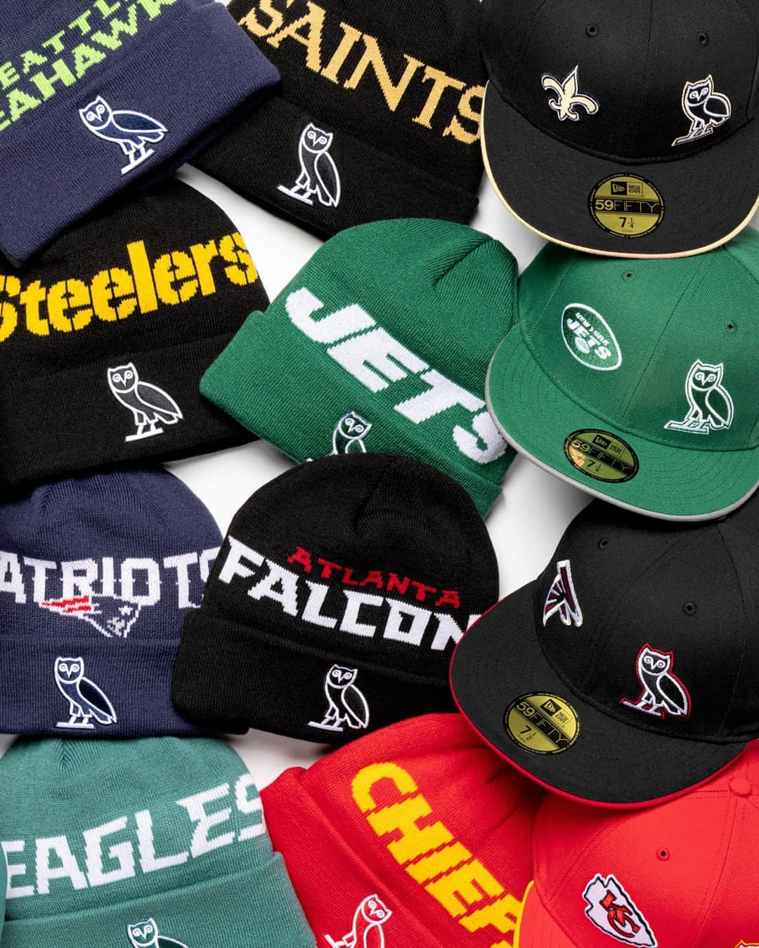 ニューエラ・キャップのインスタグラム：「October’s Very Own. Check out the latest from @octobersveryown featuring select NFL teams in a Knit and 59FIFTY Fitted. Available now at New Era Cap.」