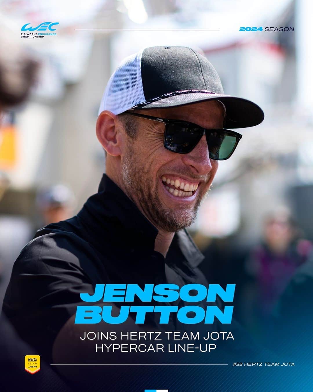 ジェンソン・バトンのインスタグラム：「@jensonbutton 🤝 @jota_sport   Jenson Button joins Hertz Team Jota and completes their 2024 Hypercar line-up. The 2009 F1 World Champion will be driving the #38.  #WEC #Hypercar」