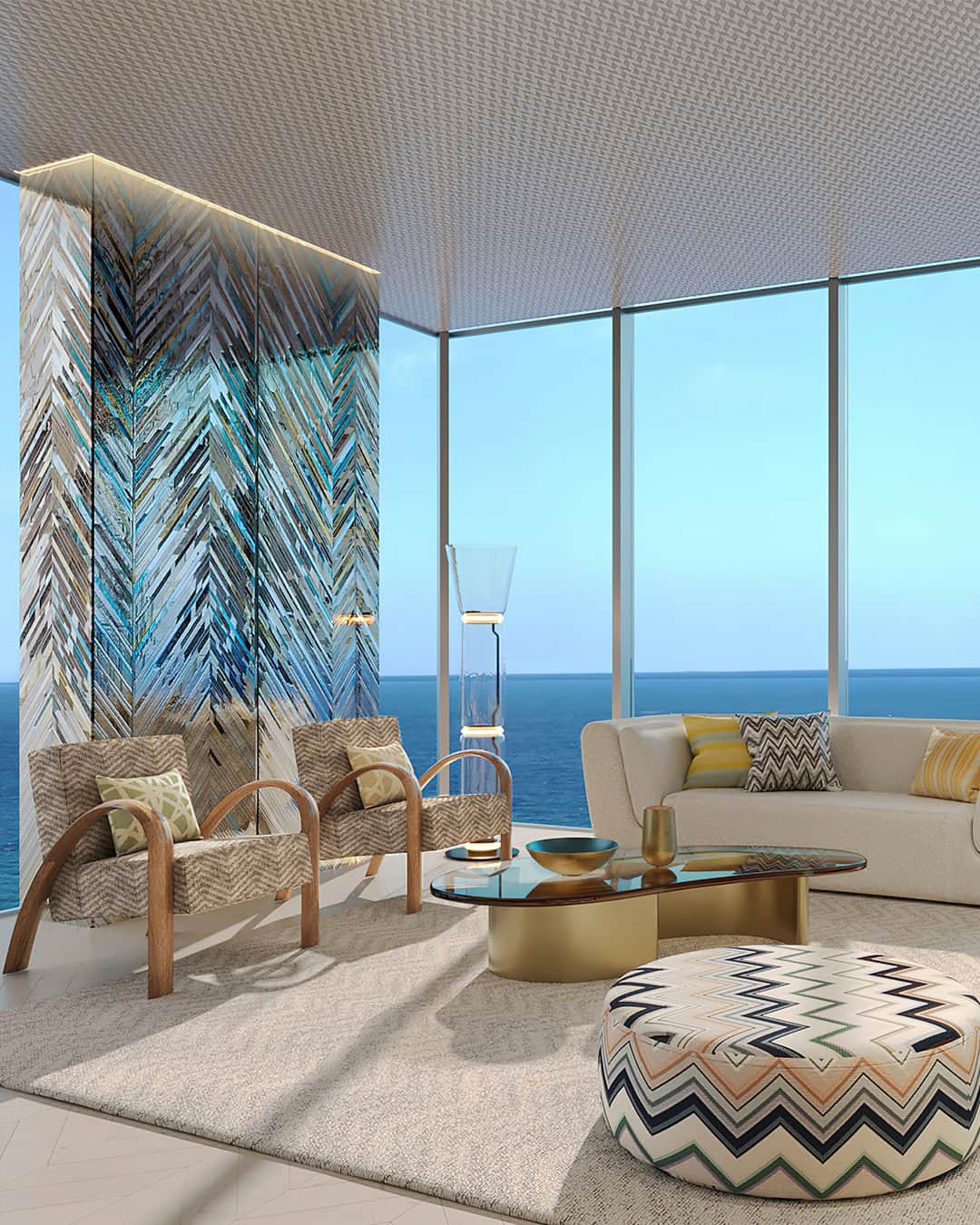 ミッソーニのインスタグラム：「Creativity and modernity create an harmonious rhythm in Moonstone, Interiors by Missoni apartments. With a one of kind ocean view the project is the epitome of the elegant Missoni lifestyle. ‎‎ ​#DurarGroup #Fortune5 #OCTADevelop #Missoni」