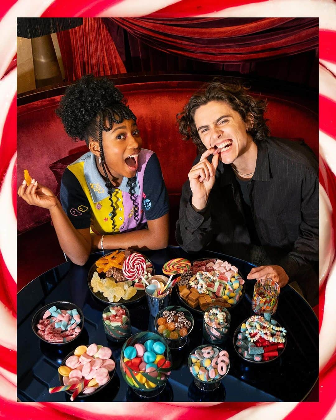 Instagramのインスタグラム：「🍭 Sweet talk with @tchalamet (Timothée Chalamet) and @calahlane (Calah Lane) 🍭 ⁣  ⁣ Sit down for a treat with the stars of @wonkamovie (“Wonka”) as Timothée and Calah discuss everything from their magical candy fantasies to their favorite memories from set. 🍫🌀」