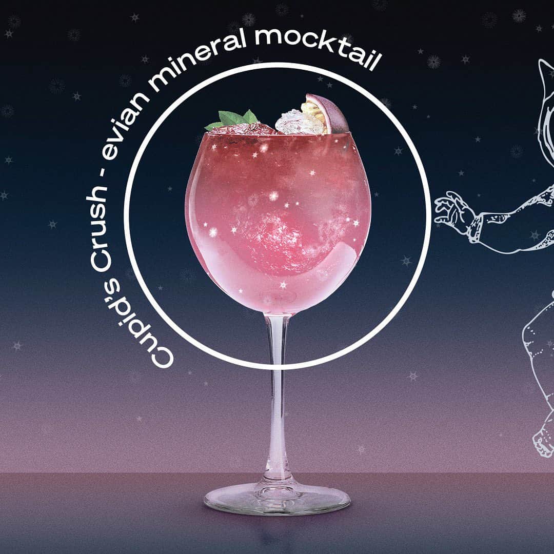 evianのインスタグラム：「Discover ‘Cupid’s Crush’ mocktail 🍸 ​  Inspired by the baby constellation featured in the #evianxCoperni universe found on the inside of the 2023 Limited Edition Bottle 👁💫 ​  💧 Recipe 👼​  ✨Add the passion fruit and strawberries into your finest glass with a teaspoon of rosewater. ​ 💧Stir in a cup of evian mineral water.   Best enjoyed star-gazing under the night’s sky.   #LiveYoung #LookCloser」