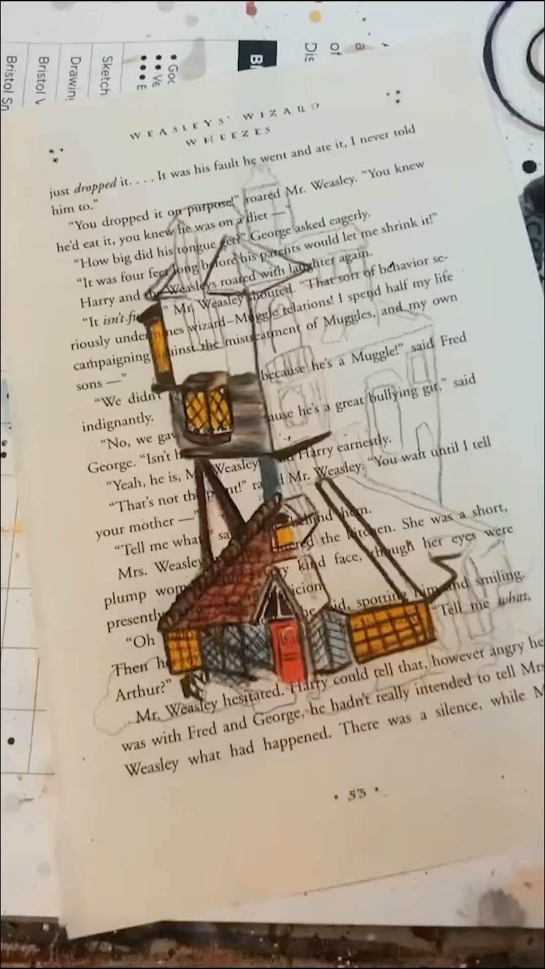 ハリー・ポッターのインスタグラム：「the burrow really leaps off the page, doesn’t it? 🧡  see more from this creator here and on tiktok @foxyhobbitart」