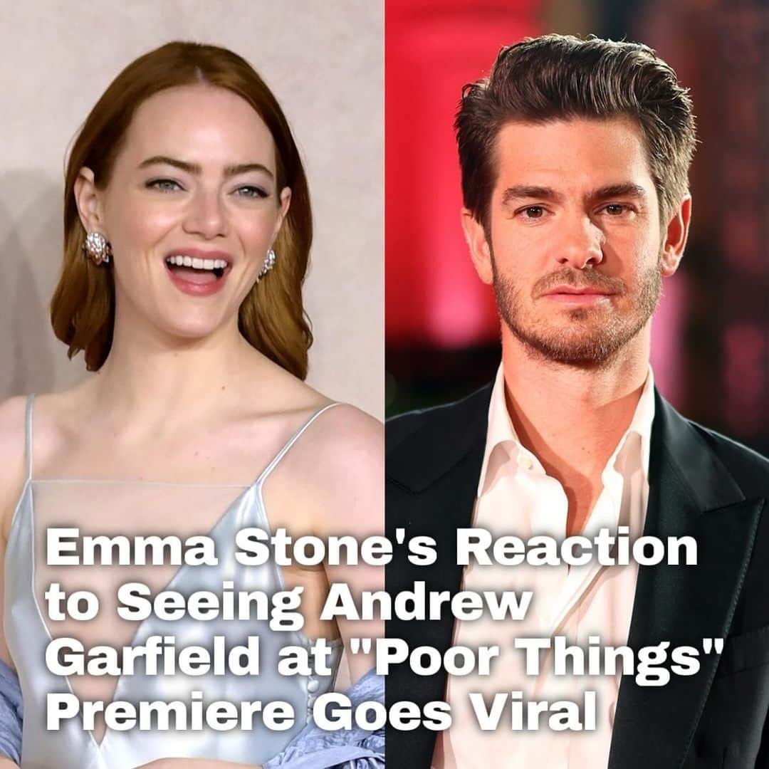 Just Jaredのインスタグラム：「Andrew Garfield showed up to support his ex Emma Stone at the premiere of “Poor Things” in London and she had the best reaction to seeing him in the crowd. Head to the LINK IN BIO! #AndrewGarfield #EmmaStone Photos: Getty」