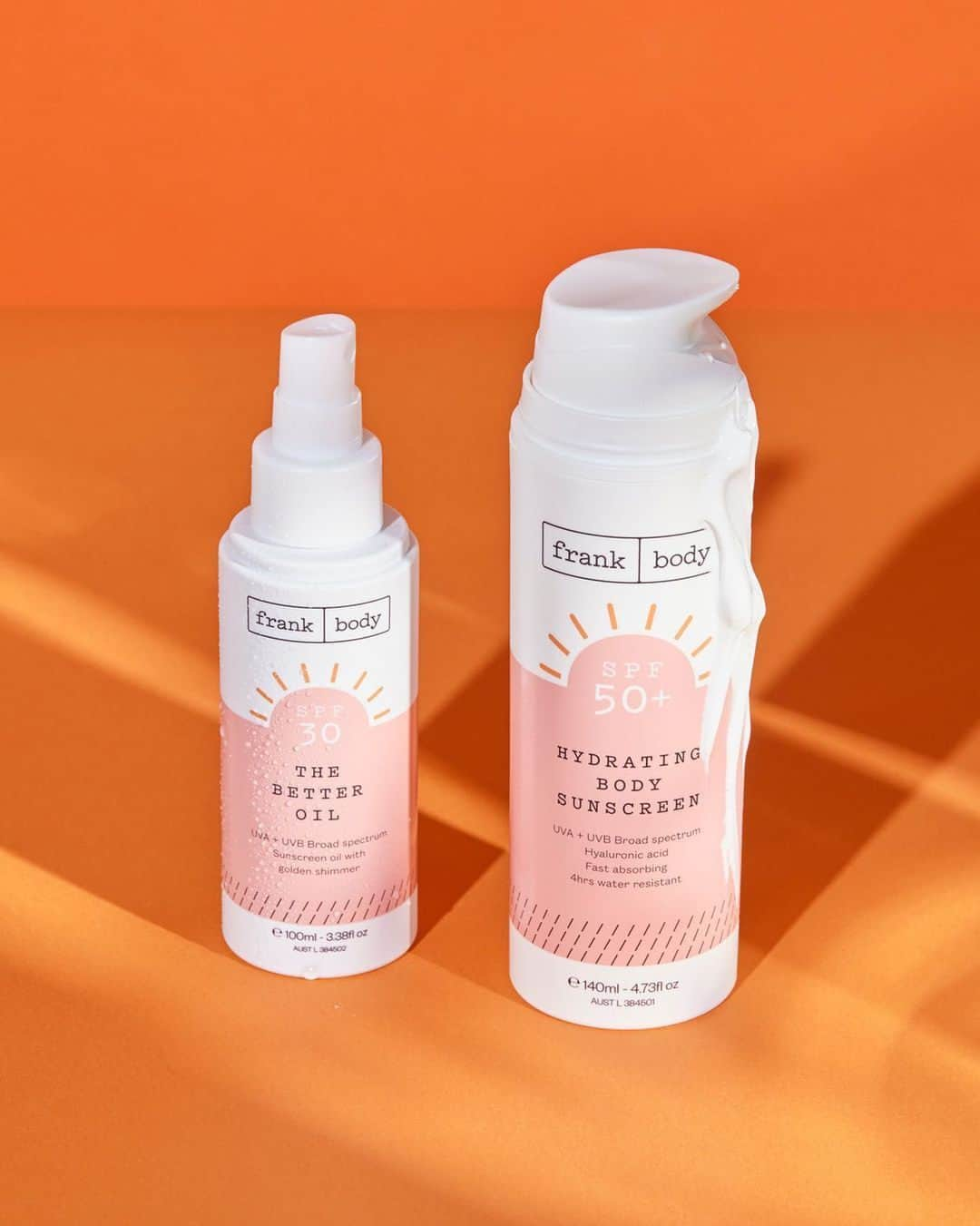 frank bodyのインスタグラム：「Dry, thirsty skin 🤝 SPF30 The Better Oil​​​​​​​​ and SPF50+ Hydrating Body Sunscreen. ​​​​​​​​ Australian hotties. It’s time to catch babes, not rays. My body SPF offers broad-spectrum UVA and UVB protection while leaving your skin nourished and glowing. ​​​​​​​​ —  ALWAYS READ THE LABEL AND FOLLOW DIRECTIONS FOR USE. Avoid prolonged sun exposure and always wear a (cute) hat, protective clothing, and eyewear when exposed to the sun. Reapply frequently.」