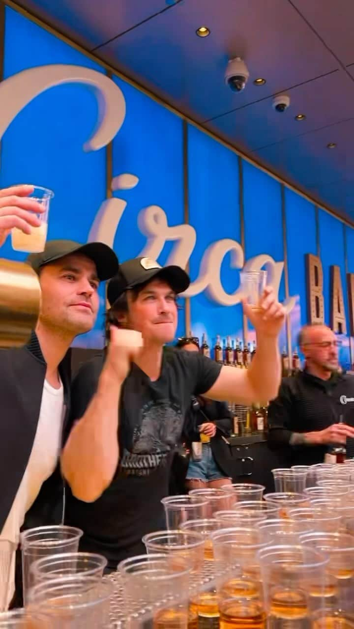 イアン・サマーホルダーのインスタグラム：「About last night… 👀   @iansomerhalder & @paulwesley had the time of their lives serving up their #BrothersBondBourbon to countless fans at @circalasvegas ! As the crowd kept pouring in, so did the shots. 😎 The guys then held a separate meet & greet for 150 lucky fans who also received a signed bottle of their bourbon! Cheers to unforgettable times… and many more. 🥃」