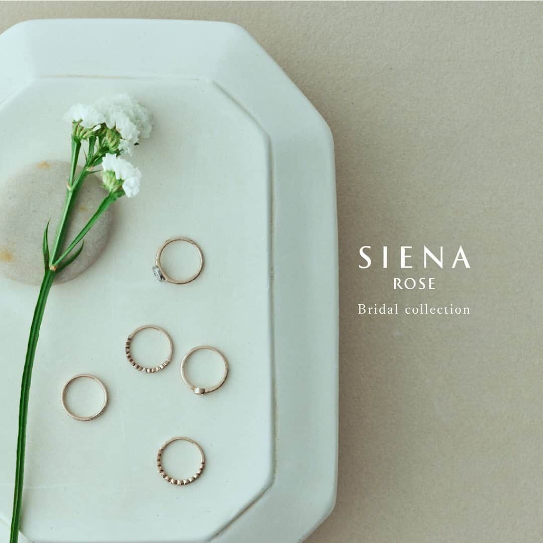 SIENAのインスタグラム：「SIENA ROSE bridal collection  一生つけることを考えて生まれた ライフジュエリー"ロゼチナ"  ロゼチナ〈ローズプラチナゴールド〉」はゴールド（Ｋ18）とプラチナが融合して生まれました。一生つけることを考えて、主張しすぎず、肌馴染みの良いカラーに仕上げました。ゴールドの持つ優美さと、プラチナの気品とが溶け合った深みのある落ち着いた色合いが特徴です。あなたの指元を、一生を通して上品に彩る、それがロゼチナです。  #sienarose」