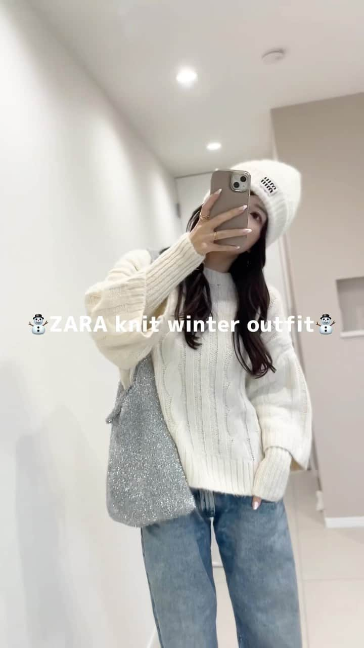 shieのインスタグラム：「ZARAニット、これも可愛すぎたやつー💓  レイヤードしてるみたいなデザインなの🥹  品番3920/124  Mサイズ着てます✨️  在庫なくなる前に🤣💗   #大人カジュアル#キレイめカジュアル#キレイめコーデ#冬ファッション#大人カジュアル#アラフォーコーデ#30代コーデ #30代ファッション #ZARAコーデ#ザラコーデ#Xmasコーデ#クリスマスコーデ#クリスマス#ニットコーデ#guコーデ#デニムコーデ#ニット帽#ケーブルニット」