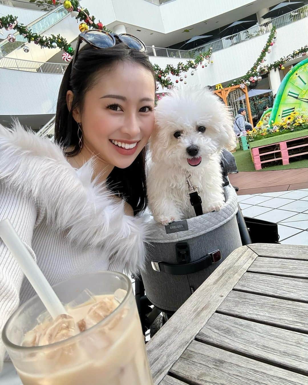 長沼南帆のインスタグラム：「🐻‍❄️Urth Caffe🐻‍❄️  12月にも関わらずポカポカ気候だったので、パウちゃんとちょっぴりお出かけ♥️  タピオカとフィッシュ&チップスという謎の組み合わせだけど美味しく頂きました😋  テラス席は防寒設備がないので、寒い日は🙅🏻‍♀️かも...! それかしっっっかりした防寒対策🙃  わんこたちが沢山いるのでぱうちゃんもバギーの中から興味津々に見てました🐻‍❄️  ===== 📍神奈川県横浜市神奈川区金港町1-10 🐻‍❄️テラスのみペット同伴可 🚃JR横浜駅から371m 🏎️横浜ベイクウォーター / そごう横浜 =====  #みなとみらい #みなとみらいグルメ #みなとみらいカフェ #みなとみらいランチ #わんことお出かけ #ペット可 #みなとみらいペット可カフェ #横浜グルメ #横浜カフェ #ペットカフェ #ペット同伴可 #ペット同伴カフェ #ペット同伴ok」