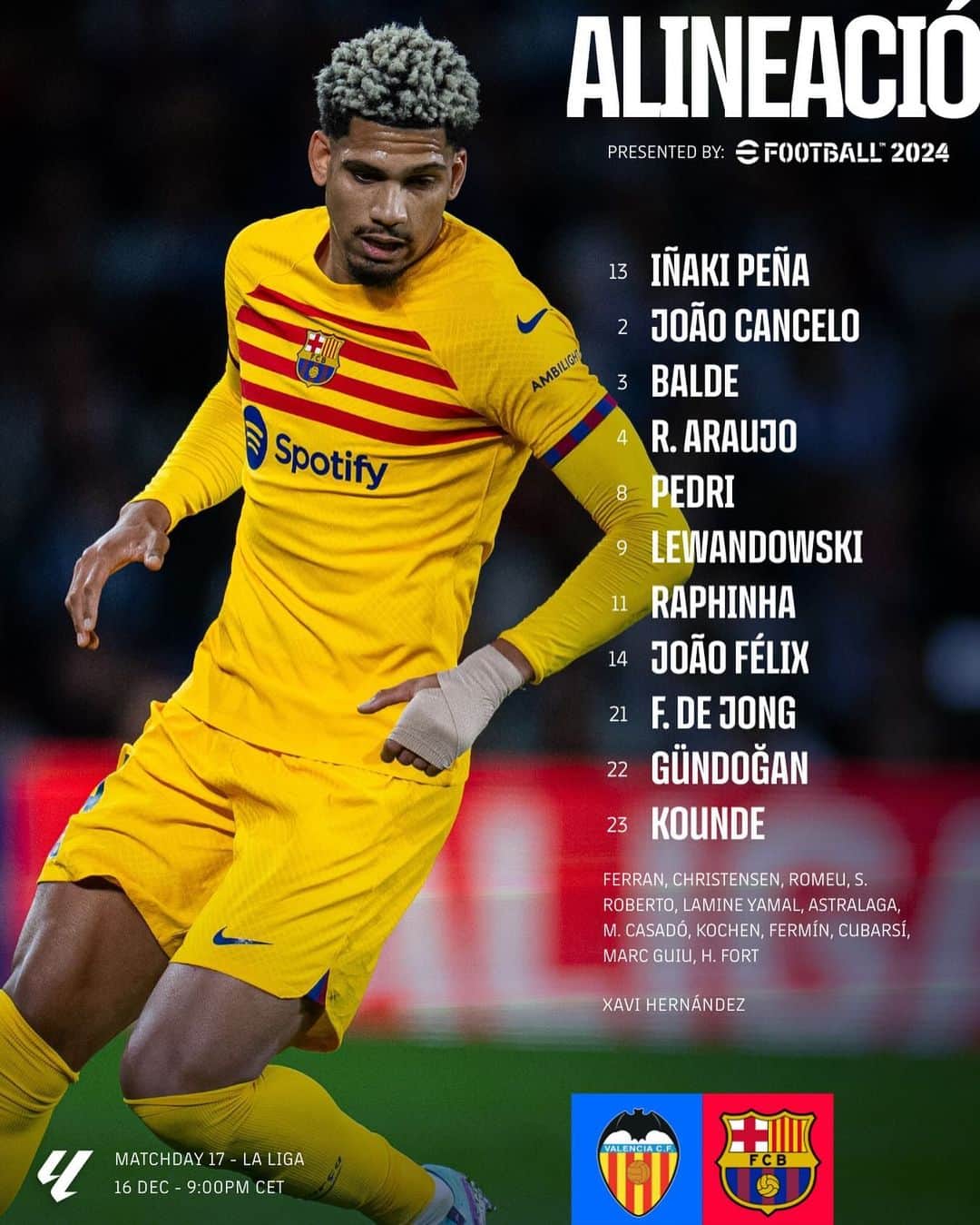 FCバルセロナさんのインスタグラム写真 - (FCバルセロナInstagram)「🚨 LINE UP! #ValenciaBarça」12月17日 3時46分 - fcbarcelona