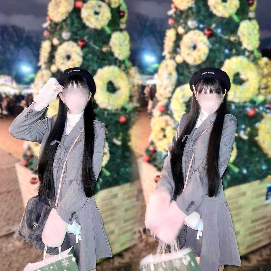 イモのインスタグラム：「ᴄʜʀɪsᴛᴍᴀs ᴍᴀʀᴋᴇᴛ🎄𖤐꙳🤍ꕀ⋆⟡  明治神宮外苑のクリスマスマーケット…！ Xにも載せたけど、この日はディアマイラブローズのセットアップにラビバニのベレー帽のコーデෆ.̮ෆ🎵 ベレー帽とストレートヘアの組み合わせもありかも？🤍  今年の手袋はFURFURにしたよん☃️ピンクかわいい💕  #隠しきれないヲタク #量産型 #量産型ヲタク #非量産型 #非量産型ヲタク #量産型ヘアメ #dearmyloverose #furfur」