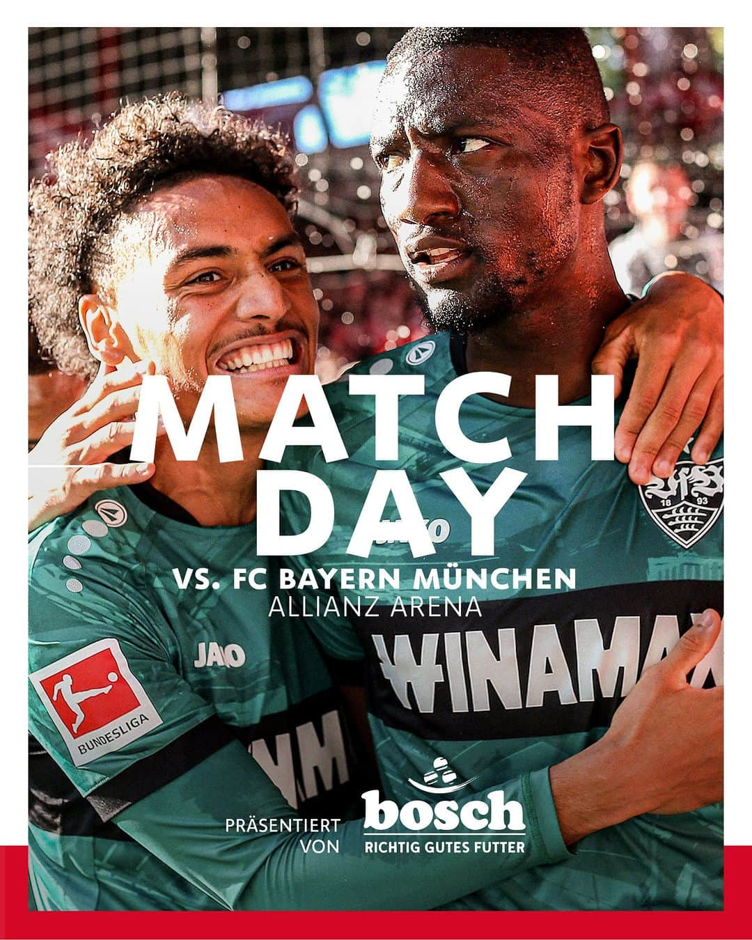 VfBシュトゥットガルトのインスタグラム：「🔥 M A T C H D A Y! 🔥  Wir gastieren beim @fcbayern - Auf geht’s, Jungs aus Cannstatt!! 💪⚪🔴 🔜 #FCBVfB | ⏰🗓 19:30 Uhr  [Anzeige] @boschpetfood | #VfB #bundesliga #matchday #auswärtsspiel #stuttgart #furchtlosundtreu #vfbstuttgart #vfbstuttgart1893 #VfBInsta」