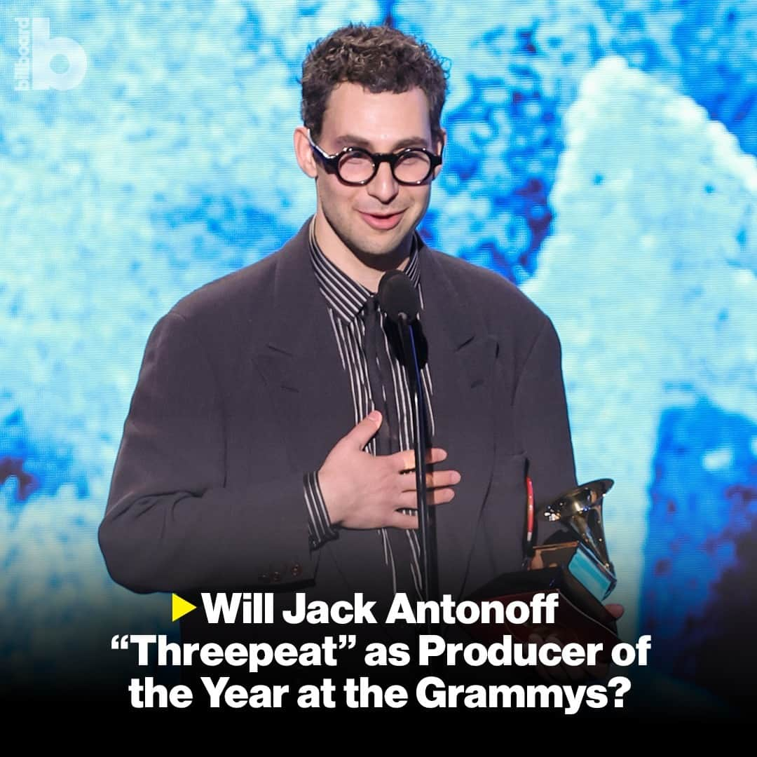 Billboardのインスタグラム：「Jack Antonoff is competing for his third consecutive win as producer of the year, non-classical at the 2024 #GRAMMYs. 👀⁠ ⁠ Should he be declared the winner at the 66th annual awards on Feb. 4, he would be only the second producer in history to win three years running. The first was Babyface, who won the award from 1996-98.⁠ ⁠ More details on Antonoff’s nomination is at the link in bio.」