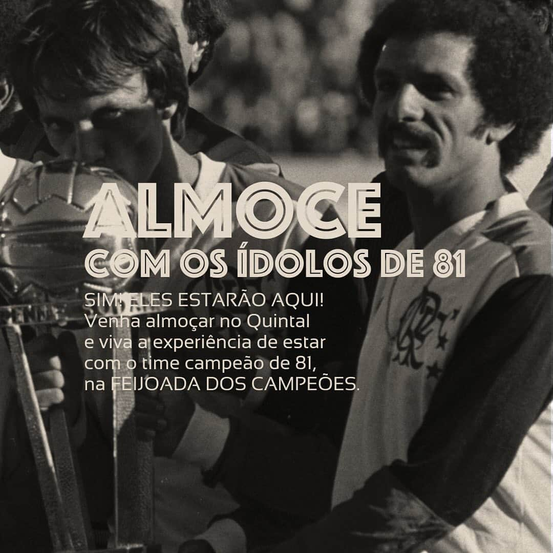 ジーコさんのインスタグラム写真 - (ジーコInstagram)「Em dezembro de 81... Você já conhece o final dessa história!   Em comemoração aos 42 anos do Mundial de 81, nosso Quintal promete muita emoção & feijoada. Começamos a festa no dia 21/12 com uma exposição que contará com um incrível acervo de camisas históricas do Flamengo. Haja coração!   EXPOSIÇÃO 🏆 21, 22 e 23 de dezembro 🏆 Das 12h às 22h  🏆 Ingressos | 1kg de alimento não perecível  ALMOCE COM OS ÍDOLOS DE 81 SIM! ELES ESTARÃO AQUI!  Venha almoçar no Quintal e viva a experiência de estar com o time campeão de 81 na FEIJOADA DOS CAMPEÕES.  *Neste dia será servido somente a feijoada.  🏆23 de dezembro (sábado)  🏆Das 13h às 16h  🏆Ingressos R$120 (incluído buffet de feijoada e couvert artístico) | Vendas somente na hora  *Evento sujeito a lotação da casa」12月17日 21時57分 - zico