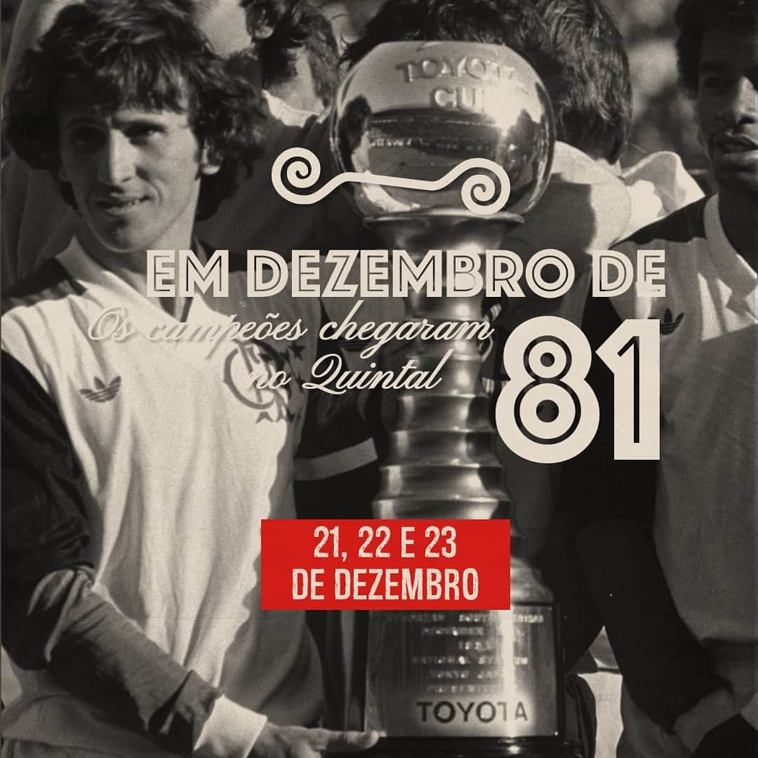 ジーコのインスタグラム：「Em dezembro de 81... Você já conhece o final dessa história!   Em comemoração aos 42 anos do Mundial de 81, nosso Quintal promete muita emoção & feijoada. Começamos a festa no dia 21/12 com uma exposição que contará com um incrível acervo de camisas históricas do Flamengo. Haja coração!   EXPOSIÇÃO 🏆 21, 22 e 23 de dezembro 🏆 Das 12h às 22h  🏆 Ingressos | 1kg de alimento não perecível  ALMOCE COM OS ÍDOLOS DE 81 SIM! ELES ESTARÃO AQUI!  Venha almoçar no Quintal e viva a experiência de estar com o time campeão de 81 na FEIJOADA DOS CAMPEÕES.  *Neste dia será servido somente a feijoada.  🏆23 de dezembro (sábado)  🏆Das 13h às 16h  🏆Ingressos R$120 (incluído buffet de feijoada e couvert artístico) | Vendas somente na hora  *Evento sujeito a lotação da casa」