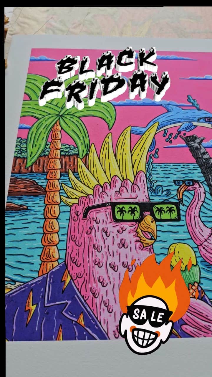 MULGAのインスタグラム：「Black Friday sale is happening over here at Mulga land!  There's up to 40% off the Mulga gear like this fine art print of the Malabar Beach Party, hells yeah!! 🤘😎🤘」