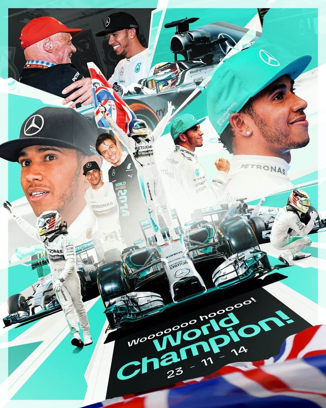MERCEDES AMG PETRONASのインスタグラム：「Nine years 🤯 Lewis won his second @f1 World Drivers’ Championship on this day in 2014 🏆🏆」