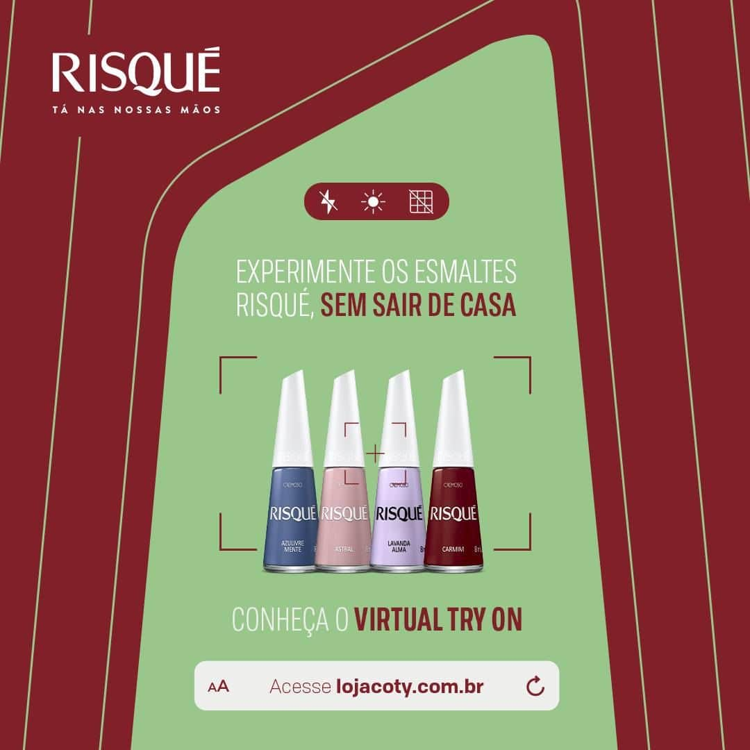 Risqueのインスタグラム：「Já pensou em testar os nossos esmaltes, antes de pintar as unhas? 😱 Agora você pode! Use o nosso Simulador de Cores Risqué, para você testar as suas cores favoritas virtualmente, antes de comprar. E depois conta pra gente qual seu esmalte escolhido da semana. ;)​ ​ E anote a dica: use o Simulador de Cores Risqué  com as unhas sem esmalte para evitar alteração de cor.​ ​ #EsmaltesRisqué #RisquéOficial #TáNasNossasMãos」