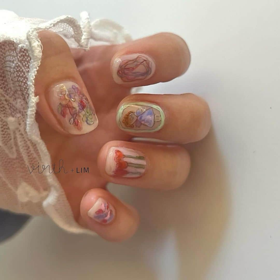 virth＋LIMさんのインスタグラム写真 - (virth＋LIMInstagram)「デザイン:山下　@iqq_man   おえかきnail 👗  現在、私は150分の枠をいただいております！ 指名料は頂いていません🪄  ・ ご予約方法 ▫️03-6721-1224 ▫️virth@su7.jp(空メール)  ▫️アプリ「カミングスーン」もご利用ください。　 ▫️Hotpepper beauty | virth+LIM   #gelnail #東京 #表参道 #表参道 #表参道ネイルサロン #お洒落さんと繋がりたい #個性派ネイル #デザインネイル #네일#셀프네일#東京ネイル#nail#eyelash #tokyo #LIM #lim #ショートネイル#virthlim #virth #nail #成人式ネイル#tokyo #LIM #ジェルネイル #カジュアルネイル #ネイルサロン #南青山 #韓国ネイル#シンプルネイル#ニュアンスネイル#クリスマスネイル#popネイル#ポップデザイン #手描きネイル」11月24日 9時52分 - virth_lim