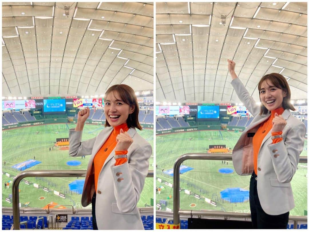 佐藤由季さんのインスタグラム写真 - (佐藤由季Instagram)「#ジャイアンツファフェスタ  2023@東京ドーム⚾️ シーズンシートオーナー限定選手交流会 にて、#高梨雄平 投手 #中川皓太 投手 のトークショーMCを務めさせて いただきました🎤  トークショーに入る前に、東京ドーム グラウンドの中央ステージで ご挨拶をするという😳 あの場所まで多くの皆さんに見られながら 歩いたこと自体がもう奇跡です 錚々たる顔ぶれのMCの皆さんの中に 入れさせていただけたことも感激です 各エリアのMC担当の皆さんと共に 気合いを入れてから私は④エリアへ🎤  なんて最高なファンの皆さんが 待ち受けて下さっていたことでしょう🥹🧡 拍手はしてくれるしよく笑ってくれるし 頷いてくれるし笑顔たっぷりだし 温かい、本当にあったかい。。。🥰 そしてそこに高梨投手と中川投手の 息ぴったり盛り上げ上手なトークがあれば あっという間過ぎるお時間です！！ お二人とは昨シーズンのオフに ロケでご一緒させていただいたこともあり 安心して…お任せしちゃいました😂🙏 大サービスも沢山ありましたね🤭 ④エリアの皆さん🏟 楽しんでいただけましたでしょうか？？ 私は…すっっごく楽しかったです🧡 久しぶりにファンの皆さんと キャッチボールが出来て嬉しかったなぁ⚾️ またお声がけいただけるように頑張ります！  同じ事務所のアデ兄さんや、 ずっとお会いしたいと思っていた 中島さんとも一緒だったので 心強かったです🥹 スタッフの皆さんも細やかなサポートを 本当にありがとうございました🙏 やっぱり東京ドームは…最高でーす🧡⚾️  #ジャイアンツ #ファンフェスタ  #Giants  #東京ドーム  #トークショーMC  #豪華メンバー 🎤 #髙橋大輔 さん #小倉星羅 さん #阿出川浩之 さん #保井ひろゆき さん #中島彩 さん #槇嶋範彦さん  #飯塚治 さん ※トークショー担当エリア順 #実はディレクターも佐藤さんでW佐藤エリアでした ✌️ #フリーアナウンサー  #佐藤由季  #話し手がこんなに集まると確実に盛り上がる 🤣 #憧れの皆さんとご一緒させていただけて感激でした 🎤 #ファンの皆さんが温かかった 🧡 #初めましての中島さんも可愛かった 🥰 #オレンジ姉妹 😂🧡 #打ち合わせなしでお揃い 🤣 #きっと似ているタイプだと思い不意打ち写真も載せちゃった 🤭 #実はYGマークのネックレス  #ジャイアンツ愛 🧡 #野球愛  #最高でーす ⚾️」11月24日 10時55分 - yukisato0710