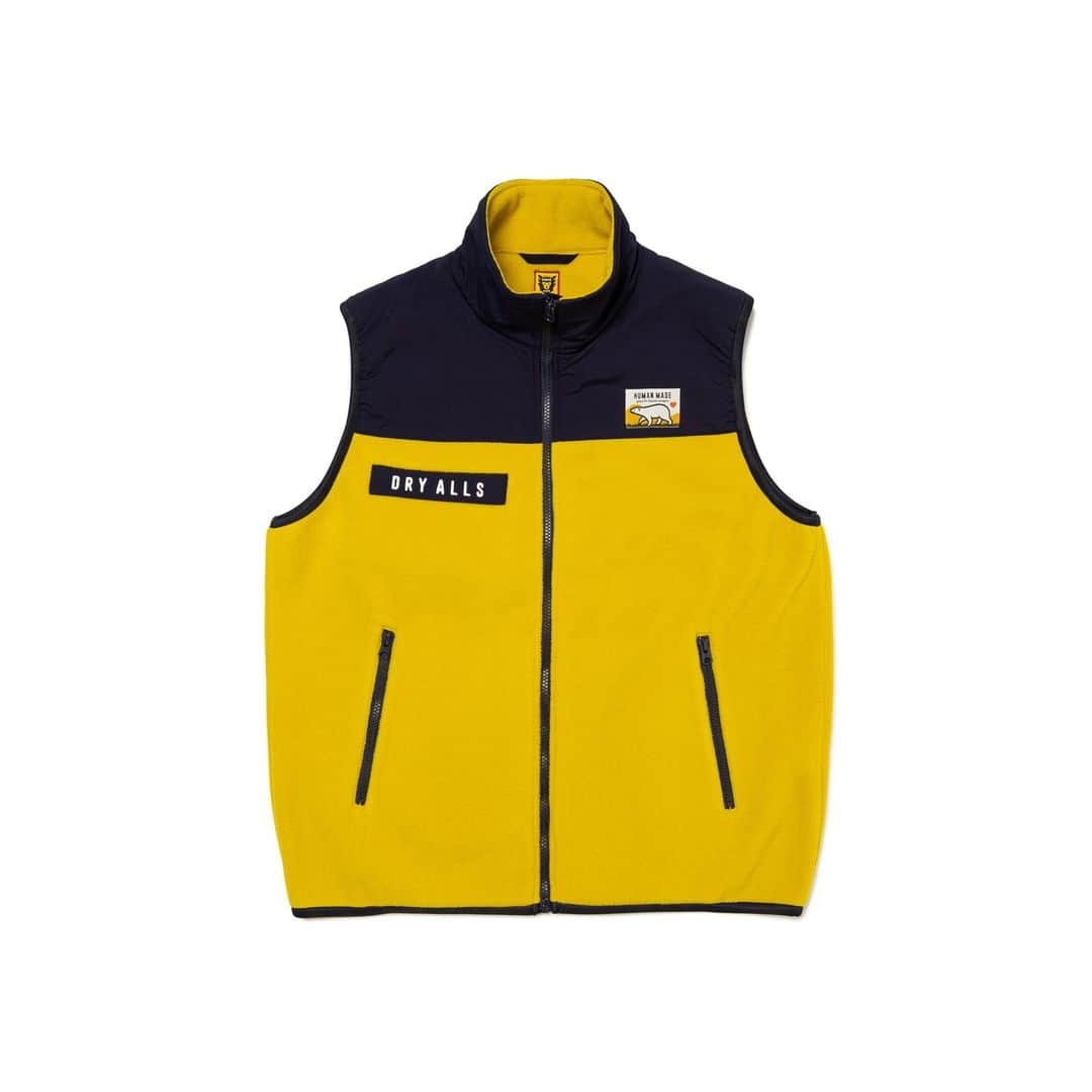 HUMAN MADEのインスタグラム：「"FLEECE VEST” will be available at 25th November 11:00am (JST) at Human Made stores mentioned below.  11月25日AM11時より、"FLEECE VEST” が HUMAN MADE のオンラインストア並びに下記の直営店舗にて発売となります。  [取り扱い直営店舗 - Available at these Human Made stores] ■ HUMAN MADE ONLINE STORE ■ HUMAN MADE OFFLINE STORE ■ HUMAN MADE HARAJUKU ■ HUMAN MADE SHIBUYA PARCO ■ HUMAN MADE 1928 ■ HUMAN MADE SHINSAIBASHI PARCO ■ HUMAN MADE SAPPORO  *在庫状況は各店舗までお問い合わせください。 *Please contact each store for stock status.  コーディネートの幅が広がる、フリース素材のベスト。右胸のDRY ALLSの刺繍部分にポケットが付いています。  Fleece vest that can be styled in a range of ways. “DRY ALLS” is embroidered on the right chest pocket.」