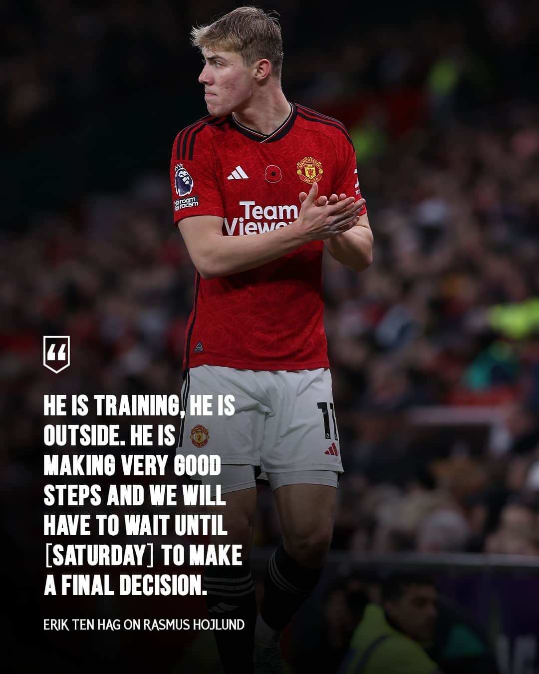 マンチェスター・ユナイテッドのインスタグラム：「Erik gives an update on Rasmus in Friday's press conference 🚨🇩🇰  #MUFC #ManUtd #Hojlund」