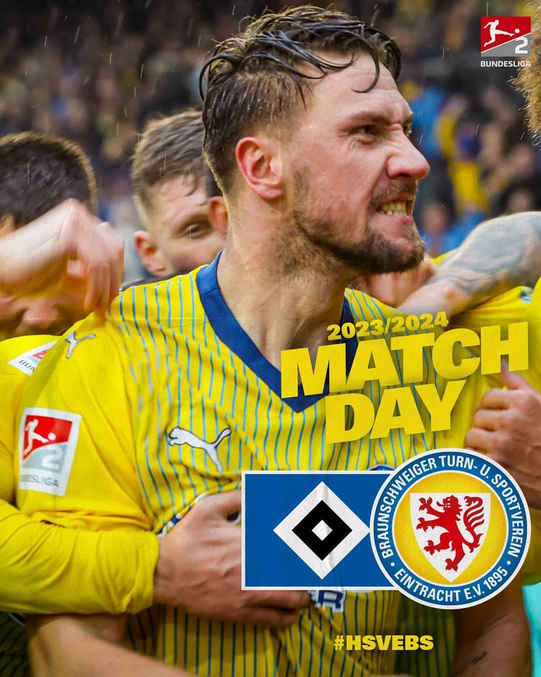 アイントラハト・ブラウンシュヴァイクのインスタグラム：「MATCHDAY!💙💛  Nordduell an der Elbe! Wir treffen heute im Volkspark auf den @hsv!💪 Vorwärts, Löwen!🔥  _____ #wirsindeintracht #hsvebs」