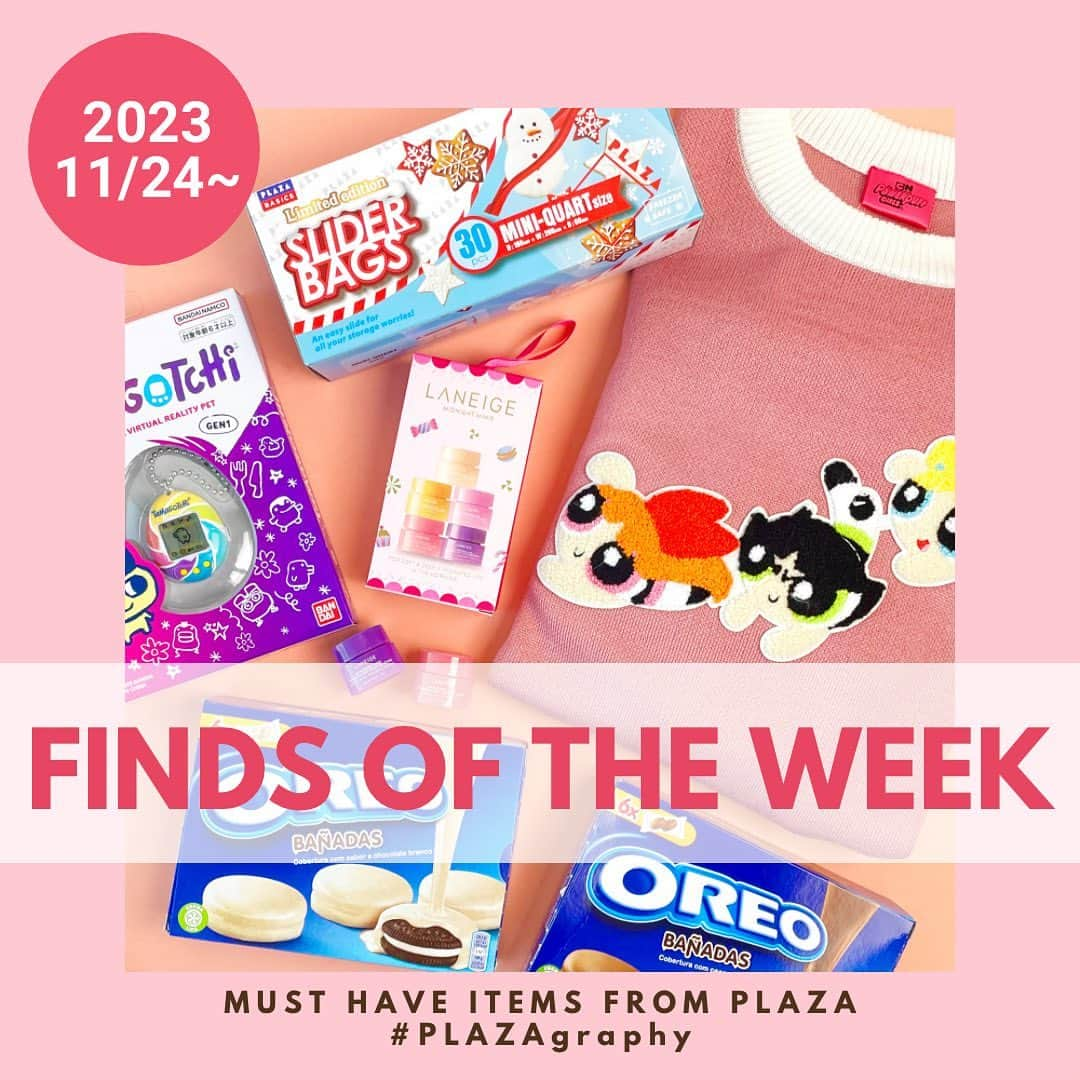 プラザ/PLAZAのインスタグラム：「PLAZAの最旬！おすすめアイテムをご紹介✨「FINDS OF THE WEEK」💖💖  今回のラインアップはこちら！ ❤オリジナル たまごっち 各¥3,080(税込)  ❤PLAZA限定 アグリーセーター 各¥7,480(税込)  ❤PLAZA BASICS スライダーバッグ ホリデーレッド ¥399(税込)  ❤オレオ チョコレート クッキー 各¥734(税込)  ❤ラネージュ リップスリーピングマスク スイートコレクション ¥2,365(税込)  気になるアイテムをぜひチェックしてみてくださいね💖💖  #PLAZA #プラザ #MINiPLA #ミニプラ #PLAZAgraphy #プラザ購入品  @plazastyle」