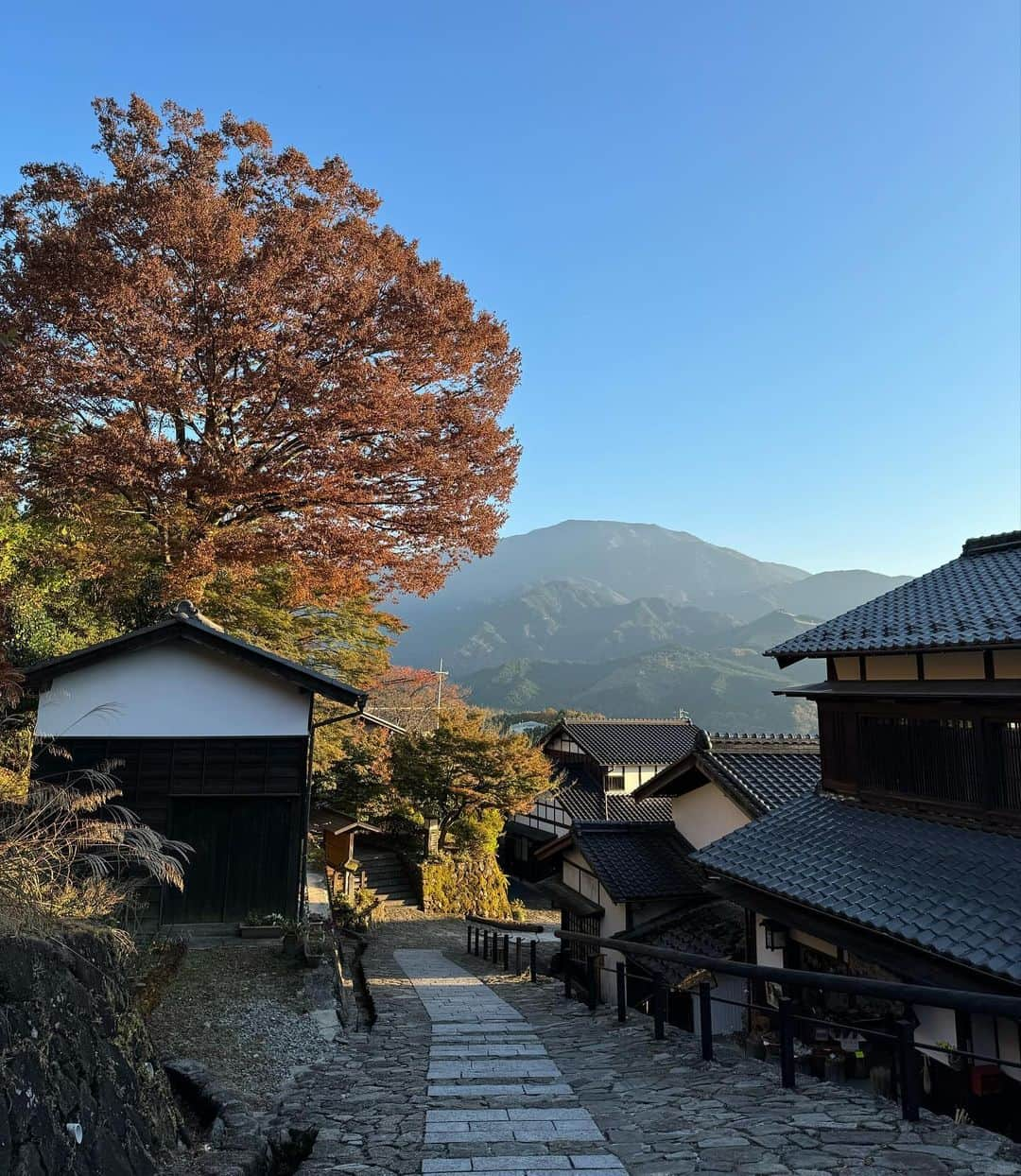 斉藤真木子のインスタグラム：「中山道・馬籠宿🚶🍁  手打ち蕎麦 三花月庵 🌙 @mikazukian_usagiya 粗挽きと細挽きの食べ比べがおすすめ◎ 絶品海苔巻きも絶対食べて〜！😁  上扇屋 🍷 山ぶとうのワイン、にごり生酒最高でした(^.^)✨  川上屋馬籠店 和合 🌰 柿の実くりきんとん、いくらでも食べれる😭💕  #スイッチ東海テレビ#スイッチ#馬籠#馬籠宿#中山道#中山道馬籠宿#馬籠宿食べ歩き」