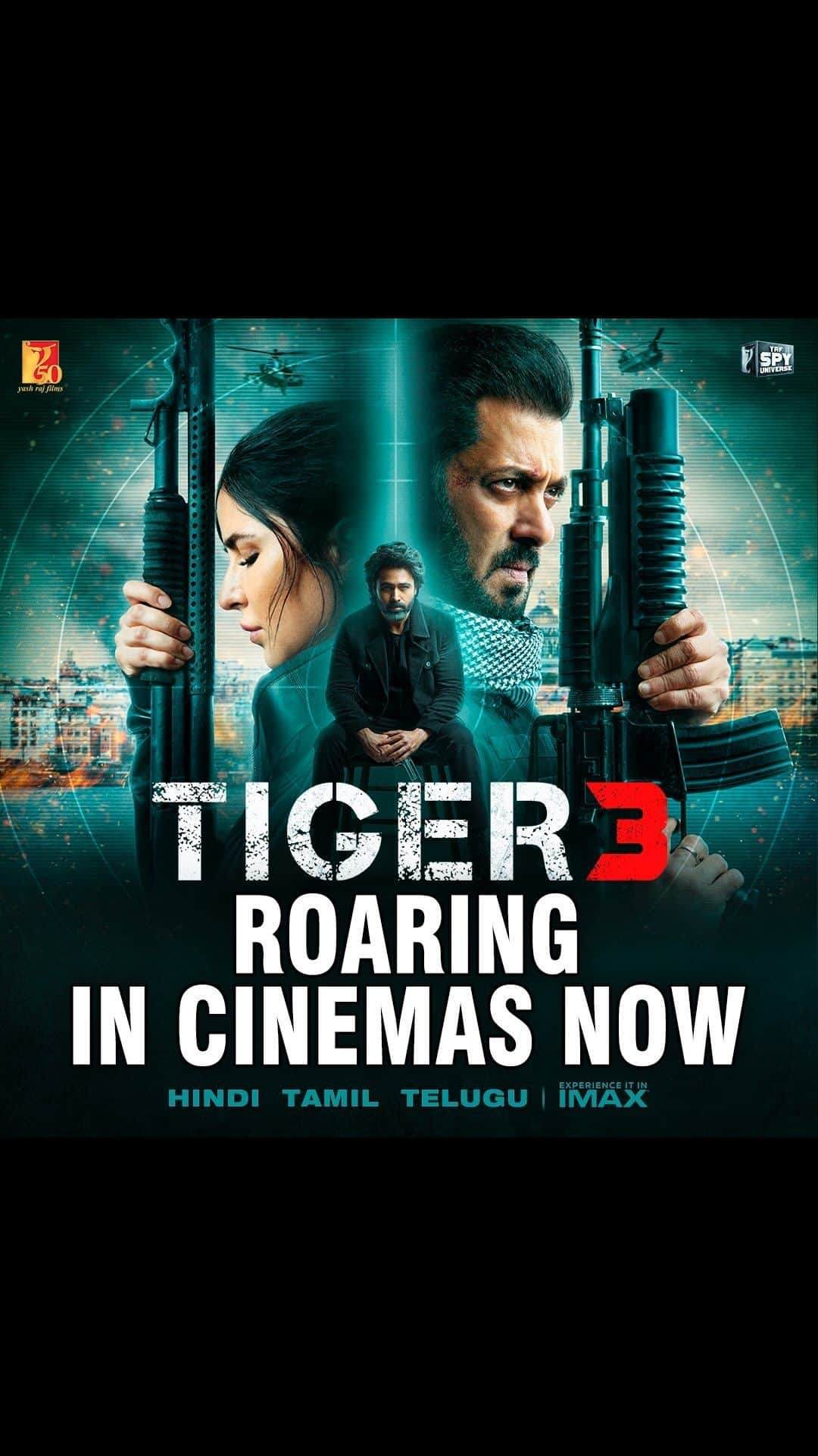 カトリーナ・カイフのインスタグラム：「Watch #Tiger3 with your friends & family at a theatre near you in Hindi, Tamil & Telugu.   Book your tickets now *link in bio*  @beingsalmankhan | @therealemraan | #ManeeshSharma | @yrf | #YRF50 | #YRFSpyUniverse」