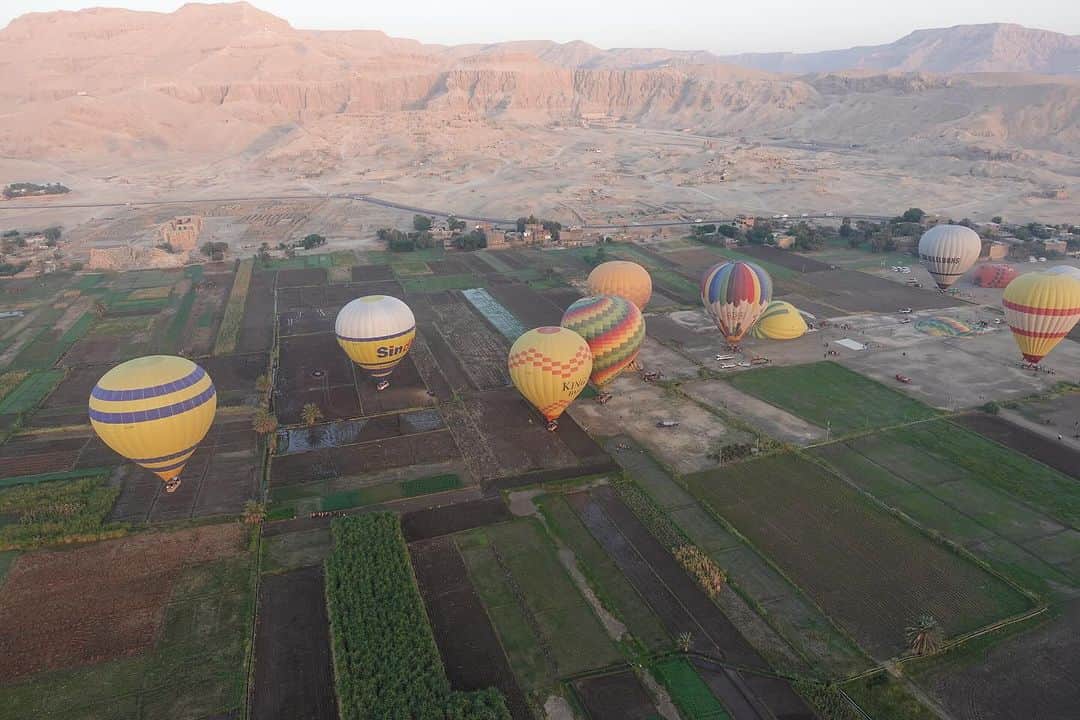 青山有紀のインスタグラム：「エジプトで乗った気球🩷」