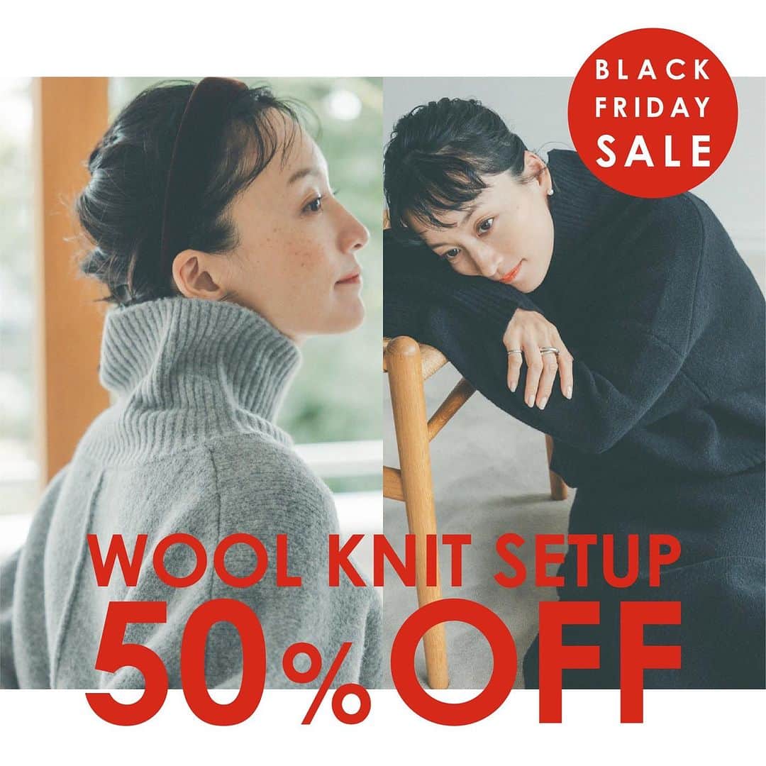 オブレクトのインスタグラム：「BLACK FRIDAY SALE 開催中🖤 MAX 80%OFF❗️   - 11/26(SUN)23:59まで  こちらは【高山都さん× oblekt】ウールニットセットアップ ￥24,200(税込)→￥12,100(税込) 50%OFFとなります❗️ ニットトップスとスカートのセット販売です✨ 残りわずかとなりますのでお早めに✨  BLACK FRIDAY SALE開催中です🖤 なんとMAX 80%OFF❗️ oblektの全てのアイテムが対象です✨  売り切れ必至商品もございますのでお早めに✨ 大変お得なこの機会にぜひご利用ください🌿  目玉商品はスライドでご覧ください👀✨  #oblekt #オブレクト #blackfriday #blackfridaysale  #ブラックフライデー #ブラックフライデーセール  #サステナブル」