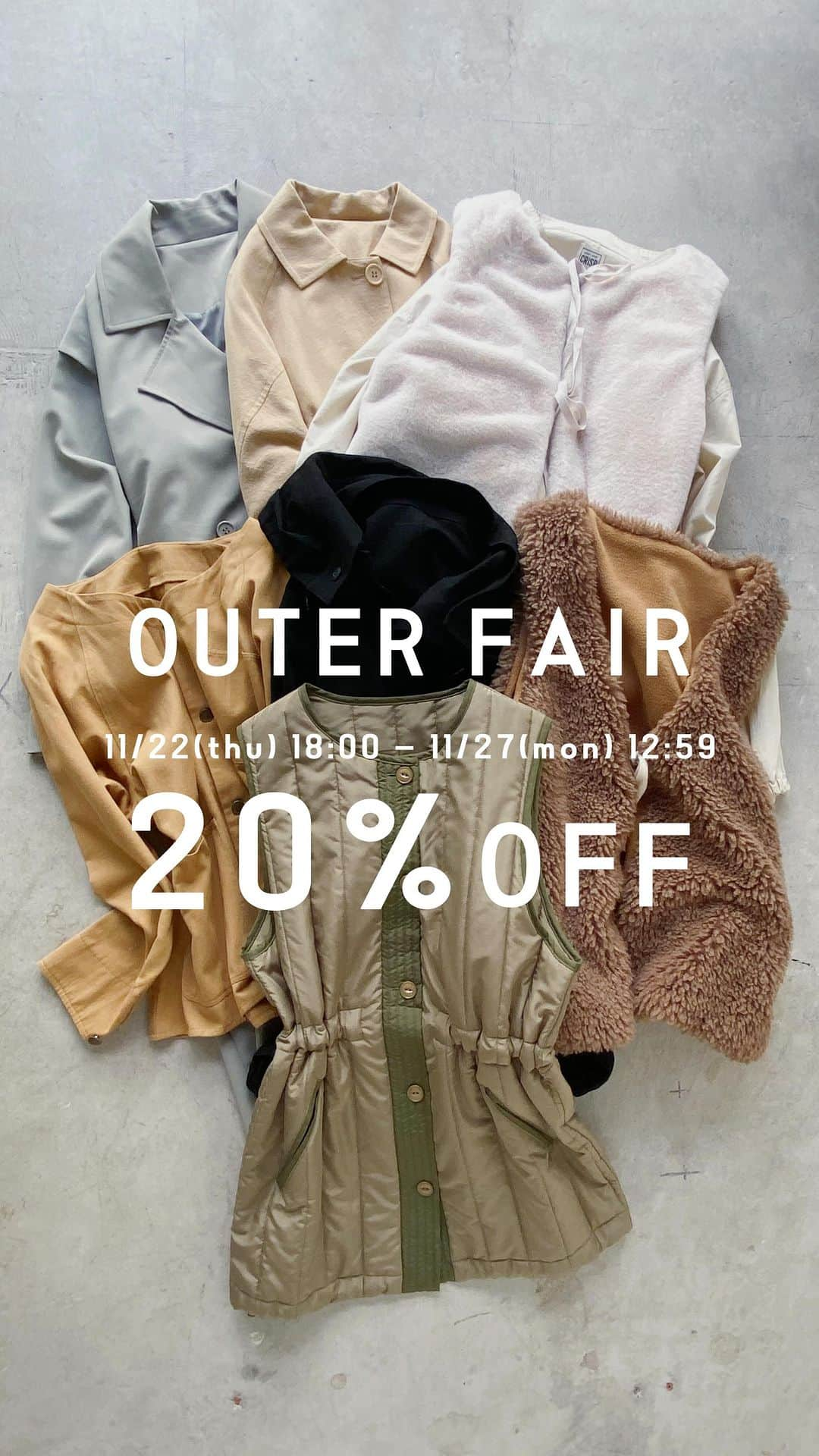 Crispのインスタグラム：「_OUTER FAIR ⁡ ⁡ ⁡ ⁡ ⁡  ＼ 好評開催中！ ／ 11/22(thu) 18:00 – 11/27(mon) 12:59   只今、公式オンラインショップにてアウターフェアを開催! ぜひこの機会に冬のアウターをチェックしてくださいね。 ⁡ ⁡ ⁡ ⁡ ⁡ -—————————————— ⁡ 【20％OFF対象アイテム】 ◇ボアベストモッズコート[c8R3100] ￥17,490(税込)→￥13,992(税込) ⁡ ◇フェイクファーベスト[c8R3301] ￥7,920(税込)→￥6,336(税込) ⁡ ◇ミリタリーキルティングベスト[c8R3302] ￥6,490(税込)→￥5,192(税込) ⁡ ◇オーバースノーパーカー[c8R3306] ￥5,390(税込)→￥4,312(税込) ⁡ ◇ワークジャケット[c8R3308] ￥4,290(税込)→￥3,432(税込) ⁡ ◇ロングジレトレンチコート[c8R3305] ￥6,490(税込)→￥5,192(税込) ⁡ ◇ステンカラーコート[c8R3307] ※残り僅か ￥5,940(税込)→￥4,752(税込) ⁡ -—————————————— ⁡ ⁡ ⁡ ⁡ ⁡ #Crisp2023aw #Crisp_style #Crisp #クリスプ #アウター」