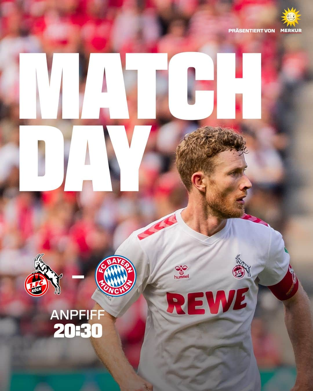 1.FCケルンのインスタグラム：「𝐌𝐚𝐭𝐜𝐡𝐝𝐚𝐲! Flutlichtspiel vor ausverkauften Rängen. Mit euch ist alles möglich ❤️‍🔥  Die Matchday-Grafik wird präsentiert von @merkur_com  ___ #effzeh #KOEFCB」