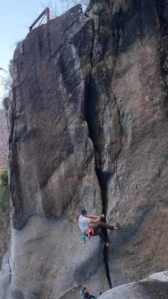 イェルネイ・クルーダーのインスタグラム：「I can't climb off widths 😬...lay back is always an option 🤓😁. Rare ascent of "Eye of the tiger", 5.11d in Bavona. ________________ @ocun.climbing @scarpaspa @totemmt」