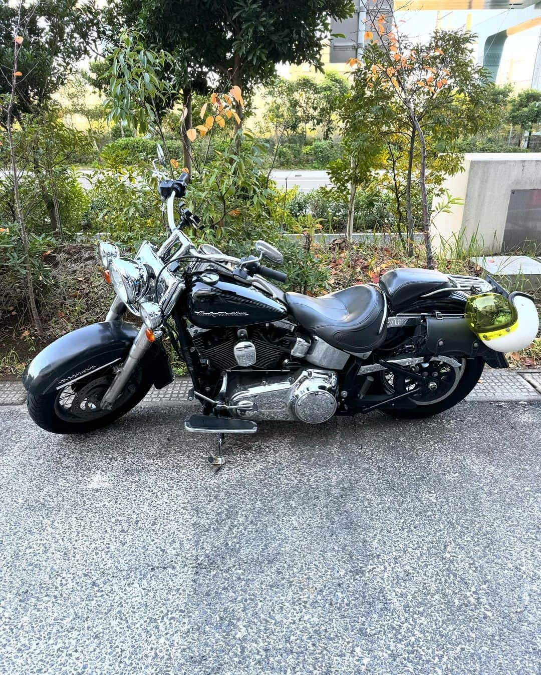 亘健太郎のインスタグラム：「幕張までバイクで行ったぜぇ〜‼︎気持ちよかったよ〜‼︎ ⁡ #俺だってハーレー乗り  #harleydavidson  #ハーレダビッドソン #flstn  #ソフテイルデラックス #watarimotorcycleclub #ワタリモーターサイクルクラブ #channelwatari #アメカジボーイズ  #amecajiboys  #アメカジ  #アメカジ散策  #byボーイズ長  #気になるアイテムあります？ #電気工事士芸人 #建築系バイト芸人」