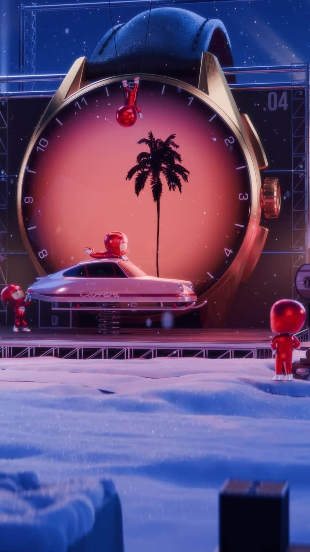 タグ・ホイヤーのインスタグラム：「Ready, Set, Celebrate!⁣ ⁣ The TAG Heuer elves are back for an encore after two years of holiday magic! Join their cinematic adventure as they race against the clock, delivering a surprise TAG Heuer package for a festive musical masterpiece. Studio to studio, each scene pays homage to cinematic genres, showcasing iconic TAG Heuer watches. The stars of the show? The latest TAG Heuer Carrera timepieces and cutting-edge TAG Heuer Connected watches!⁣ ⁣ #TAGHeuer⁣」