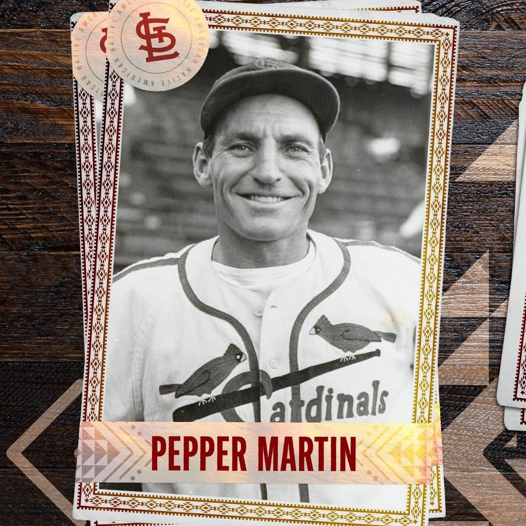 セントルイス・カージナルスのインスタグラム：「Born in Oklahoma as a member of Osage Nation, Pepper Martin was a key member of the Gashouse Gang, helping the Cardinals win World Series titles in 1931 and 1934.   He was elected to the Cardinals Hall of Fame in 2017.  #STLCards x #NativeAmericanHeritageMonth」