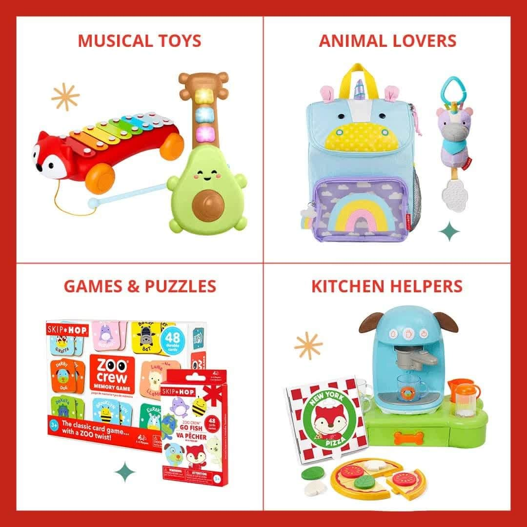 Skip Hopのインスタグラム：「Music, animals, cooking...🎶 🦄🧑‍🍳 The best holiday gifts for kids are all about what they love! 🎁 Check out our holiday gift guide for more fun ideas!   #skiphop #musthavesmadebetter #holidaygifts #holidaygiftguide #giftsforkids #bestbabygifts #musicaltoys #cardgames #pretendplay #toddlergifts」