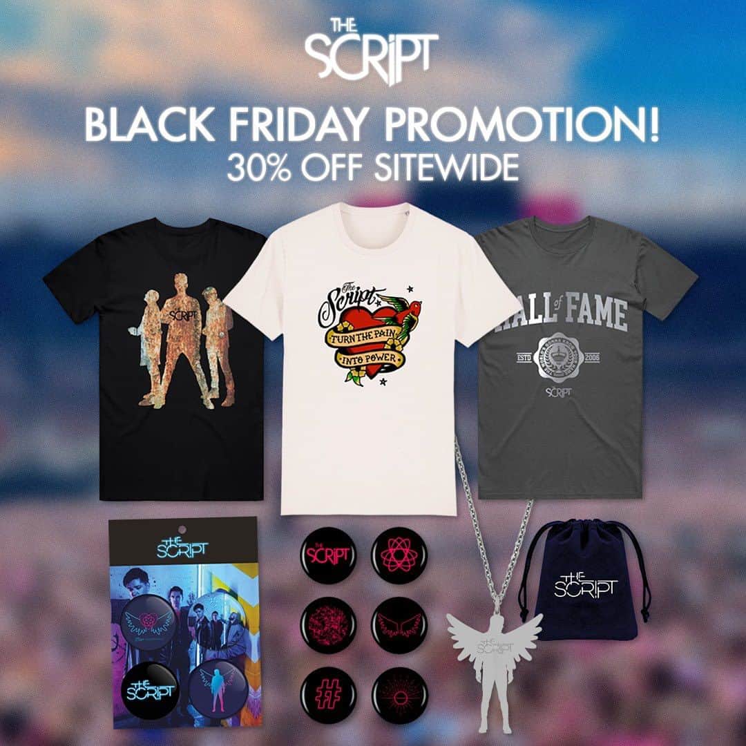 The Scriptのインスタグラム：「Happy Black Friday #TheScriptFamily! 30% off sitewide, today through Monday!! Go grab the merch while you can」