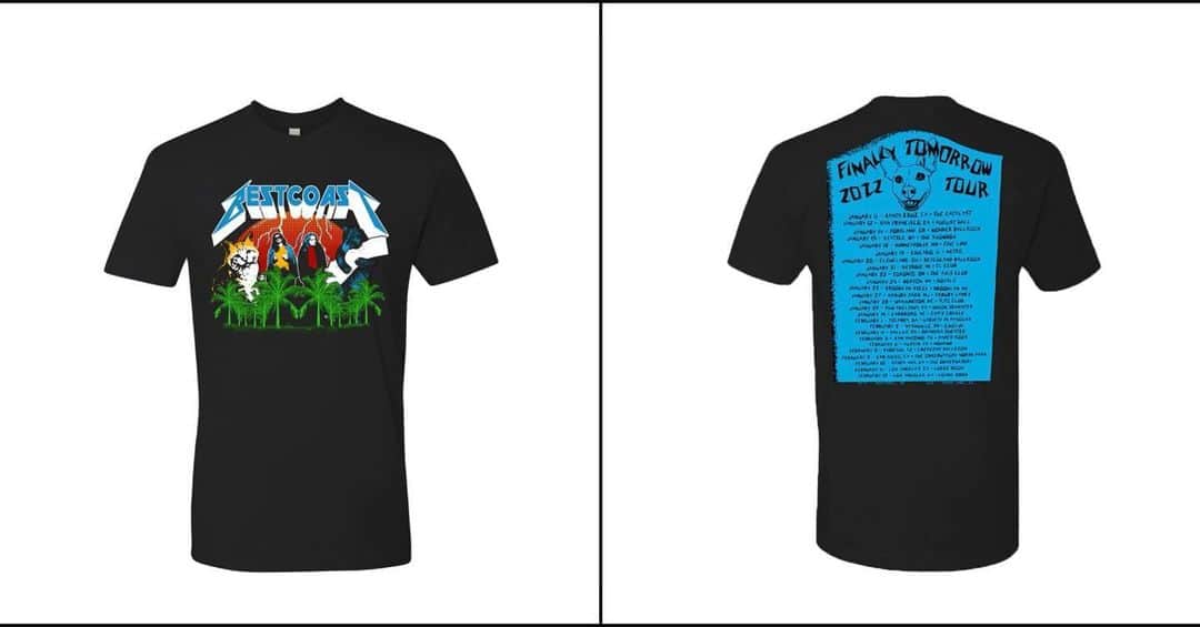 ベスト・コーストのインスタグラム：「happy Black Friday besties - from now until Dec 11th you can get an Always (Finally) Tomorrow Tour shirt for FREE with purchase of anything in the Best Coast shop! Just add the shirt to your cart with your other purchase(s) and it’ll become yours for freee!  This tour never happened thanks 2 Covid sooooo this shirt is basically rock n roll history at this point !  happy shopping link in bio love u 🛒🛍️」