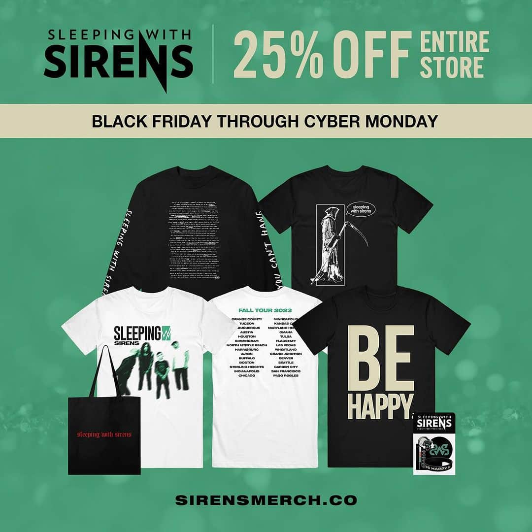 スリーピング・ウィズ・サイレンスのインスタグラム：「Grab 25% off our entire store this weekend only! sirensmerch.co - link in bio」